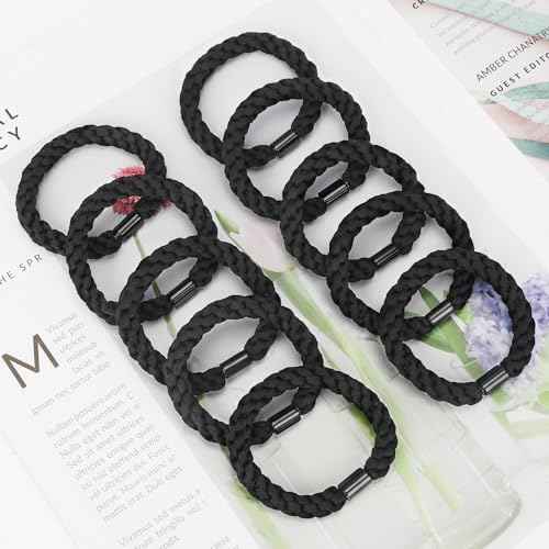 JessLab Black Hair Ties, 10 Pcs Elastic Hair Ties for Women Girls, No-Damage Non-Slip Hair Bands Braided Hair Elastics Ponytail Holders Headband Accessory for Girls Women Ladies
