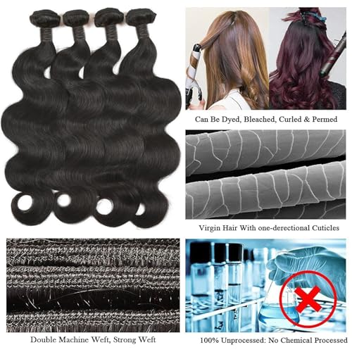 12A Human Hair Bundles 16 18 20 22 Inch Body Wave Bundles Human Hair Unprocessed Brazilian Quick Weave Hair 4 Bundles for Women Natural Color