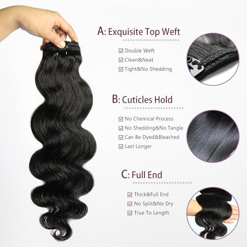 KRN Clip in, 135g 8 pcs Full And Thick Body Wave Hair Extensions Clip ins for Black Women 12A Natural Black Real Hair Extensions Clips in Human Hair with 20 Clips Easy to Wear 24 Inch