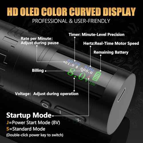 Ambition C1 Tattoo Kit, Cordless Complete Tattoo Gun Kit Pen Machine for Beginners, 7 Adjustable Strokes Rotary Tattoo Supply with Dual 1900 mAh Battery 40pcs Glory Cartridge Needles Set for Starter