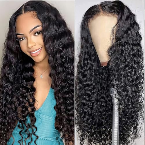 Real Human Hair Closure Wig - 4x4 Curly Wig for Black Women, 26Inch Lace Front, Glueless, Pre Plucked with Baby Hair, 150% Density, Natural Color