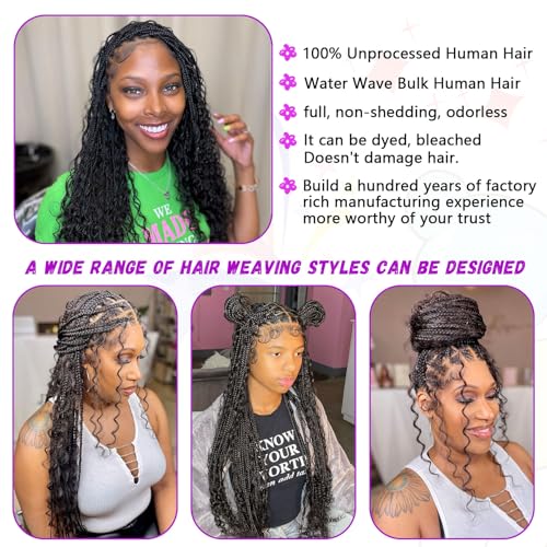 Forevermore Water Wave Bulk Human Hair No Weft boho Knotless Braids Human Hair 26 Inch Remy Human Hair For Braiding 2 Bundles Braids Per Pack 100g Micro Braiding Human Hair Wet and Wave Natural Color
