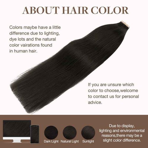 GOO GOO Tape in Hair Extensions Human Hair, 2 Dark Brown, 18inch 100g 40pcs, Skin Weft Seamless Invisible, Silky Straight with Thick Ends, Remy Human Hair