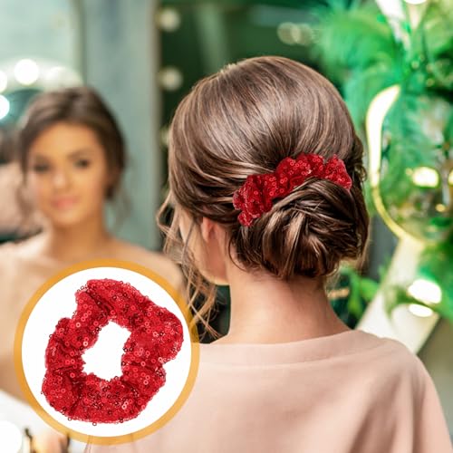4Pcs Scrunchies for Women Hair Scrunchies Elastic Thin Hair Bands Sequin Satin Scrunchy Hair Ties Christmas Red Hair Ties Hair Accessories