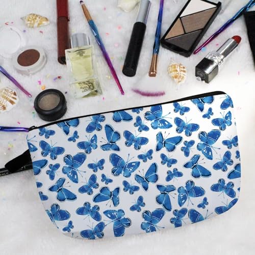 Blue Butterfly Cosmetic Bag Cute Small Makeup Bag Travel Toiletry Organizer Zipper Pouch Blue Butterfly Birthday Present for Butterfly Lovers Women Friends