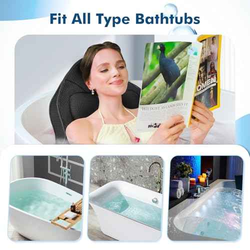 Full Body Bath Pillow for Tub-Extra Thick Bathtub Pillow with Head & Neck Support, Luxury Tub Pillow for Comfort, Non-Slip Bath Cushion for Women, Men & Seniors, Bathroom Accessories