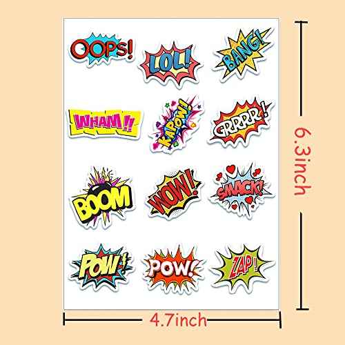 Anprola Super-hero Temporary Tattoos Stickers for Kids 20 Sheet Boom Letter Sign Cutout Party Favors Decoration Supplies for Girls Boys Gifts Classroom School Prizes Rewards Goodie Bag Fillers