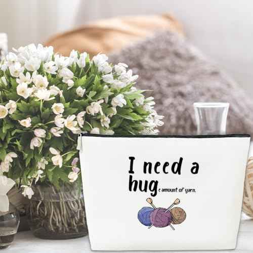 JioJio Chan Crochet Women Makeup Bag, I Need a Huge Amount of Yarn, Yarn Knitting Supply, Crochet Gift Knitting Accessory and Gadget, Beach Bags
