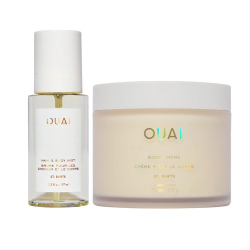OUAI St. Barts Hair & Body Gift Set - Tropical-Scented Body Care for Women & Men - Includes Full Size Hydrating Body Cream & Travel Size Hair and Body Mist (2 Count)