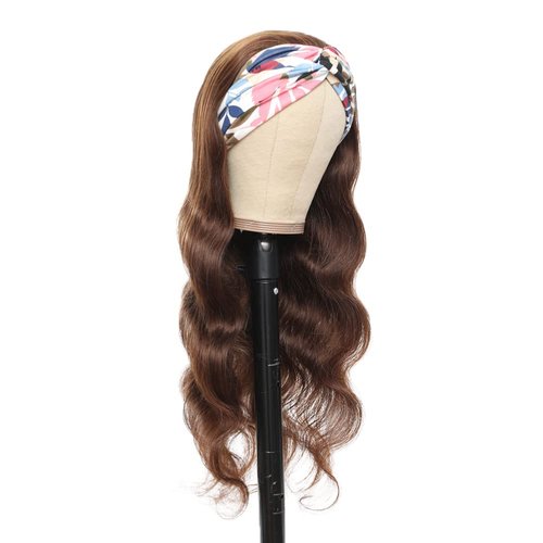 YiweYowe 34 Inch P427 Blonde Headband Wig Human Hair 150% Density Grade 8A Unprocessed Brazilian Virgin Hairs Machine Made Highlight Brown Body Wave Headband Wig Human Hair None Lace Front Wig