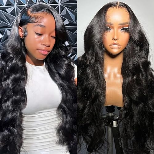 Body Wave HD Lace Front Wigs Human Hair Pre Plucked 24 Inch 180% Density 13x6 Glueless Frontal Wigs Human Hair Lace Front Wigs for Black Women Human Hair Natural Black