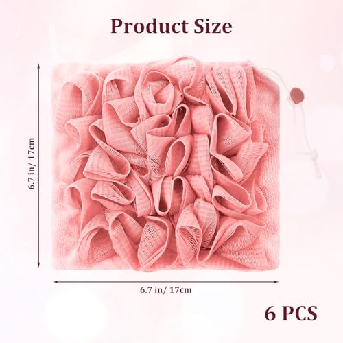 6 Pack Soap Bar Loofah, 2 in 1 Loofah Washcloth Combo, Bath Sponge with Drawstring, That Holds Bar Soap for Cleansing and Smooth Skin (6 Colors, 6.7 x 6.7 Inch)