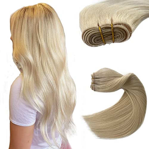Sew in Hair Extensions Real Human Hair,Blonde Weft Hair Extensions Human Hair Bundles Hand Tied Weft Hair Extensions Human Hair 22 Inch 120G Sew in Weft Hair Extensions for Women