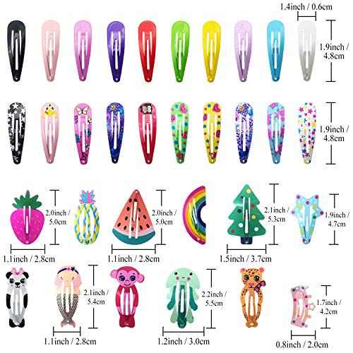 Funtopia Hair Clips for Girls,100 Pcs No Slip Metal Snap, Barrettes for Kids Teens Women, Cute Candy Color Cartoon Design Hair Pins (Animals Fruits Crowns Stars)