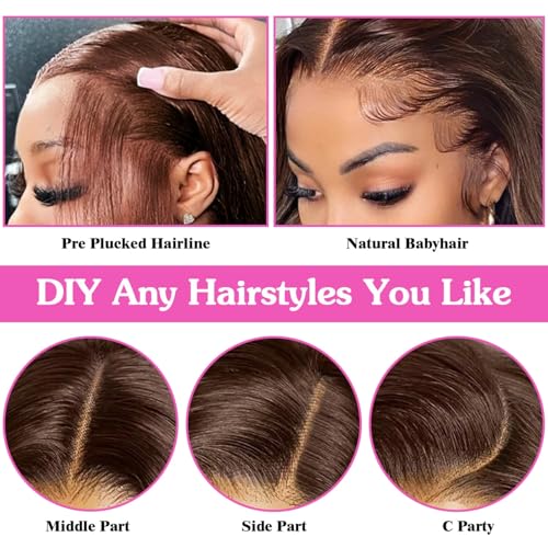 Brown Lace Front Wig Body Wave Chocolate HD Lace Frontal Wigs Human Hair Pre Plucked for Women 20 Inch 13x6 Brown Glueless Human Hair Wig with Baby Hair
