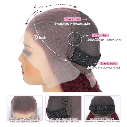 28 Inch 13x6 99j Burgundy Lace Front Wigs Human Hair Wigs For Women 180% Density 99J HD Deep Wave Lace Frontal Wigs Curly Wine Burgundy Wig Pre Plucked With Baby Hair