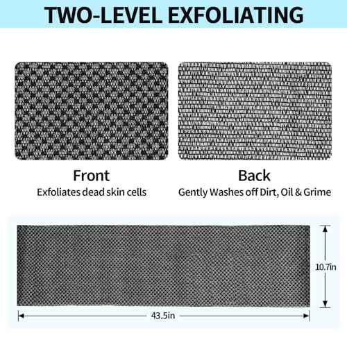 Exfoliating Washcloth Shower Towels, Premium Japanese Exfoliating Body Scrubber, Upgraded Loofah Sponge Rich in Silver Ion and Carbon Fiber, Face & Body Scrub Exfoliator with 2 Levels, Longer