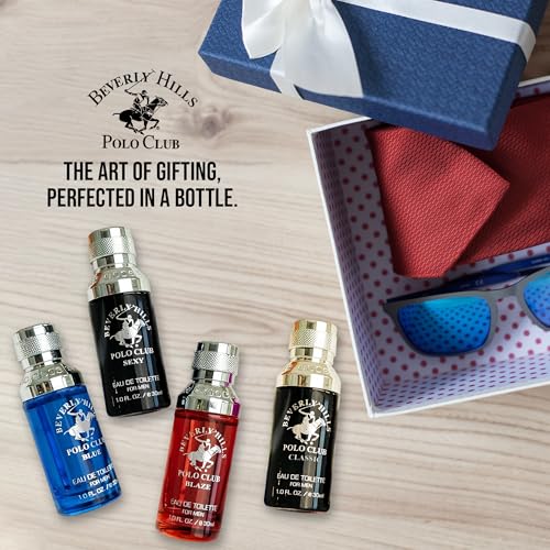 Beverly Hills Polo Club Exclusive Fragrance Collection For Men With 4 Different Fragrances, Blaze, Blue, Classic, and Sexy, 1fl oz Each (Pakaging May Vary)