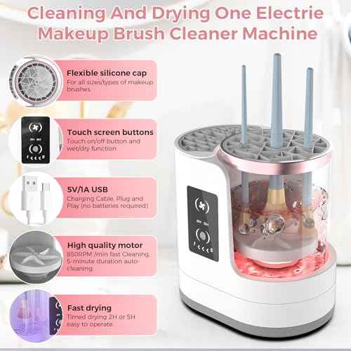 THEMARS 3 IN 1 Electric Makeup Brush Cleaner Machine With Dryer, USB Portable Automatic Cosmetic Brushes Cleaner