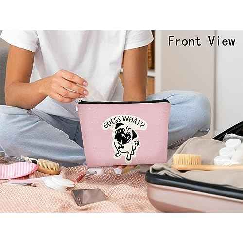 Pug Gifts for Lovers: Funny Makeup Bag Organizer, Cosmetic Bag for Women, Birthday Gift for Pug Mom (Pink)