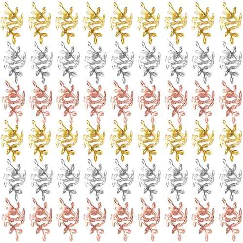 150pcs Leaf Hair Jewelry for Dreadlock, Non-Faded Metal Braid Hair Beads, Locs Hair Cuff Clip Ring Charm Accessories for Earring Necklace DIY Craft-Gold & Silver & Rose Gold