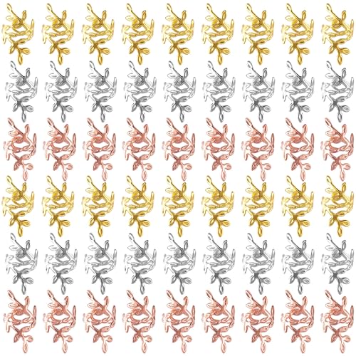 150pcs Leaf Hair Jewelry for Dreadlock, Non-Faded Metal Braid Hair Beads, Locs Hair Cuff Clip Ring Charm Accessories for Earring Necklace DIY Craft-Gold & Silver & Rose Gold