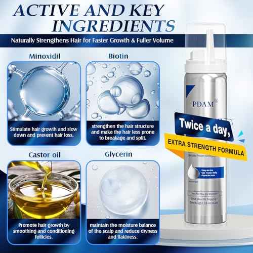 5% Minoxidil for Men Foam Hair Growth - Minoxidil Foam Hair Regrowth Treatment for Men, Topical Hair Loss Treatments, Extra Strength Thicker & Fuller Hair, 2 x 2.11 oz for 2 Months