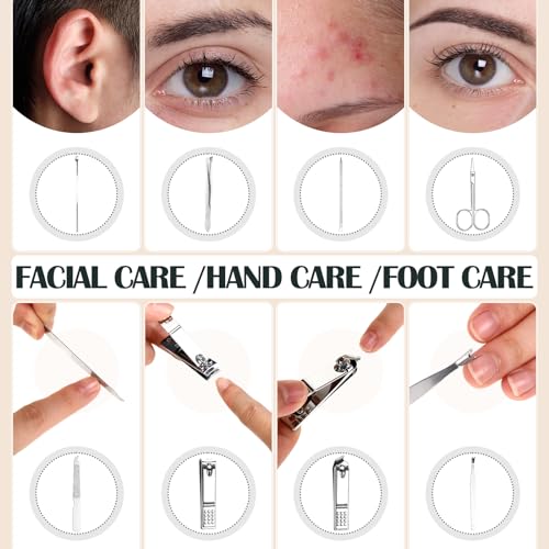 60 Pack Manicure Set Bulk Gifts Stainless Steel Nail Clipper Set with Case 8 in 1 Personal Pedicure Kit for Women Men Gifts for Christmas(Mix Color,Leopard)