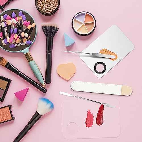 5pcs Professional Makeup Spatula Korean Set with Foundation Spatula Stainless Steel Makeup Palette Acrylic Cosmetic Palette,Reusable Beauty Tools for Facial Cosmetic,Nail Art,Pigment Blending
