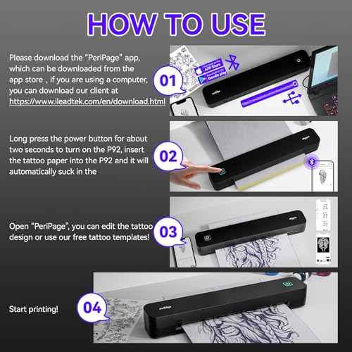 P92 Tattoo Stencil Printer Thermal Temporary Tattoo Printer with Stencil Paper Compatible with Phone,Pad & PC