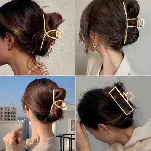 4 Pack Large Metal Hair Clips for Thin to Thick Curly Hair, 4.3 Inch Big Nonslip Gold Color Clamps, Perfect Fashion Jaw Claw Hair Styling Accessories for Women and Girls, Christmas Gifts