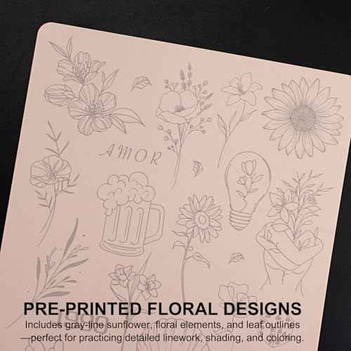 Guapa Tattoo Practice Skin 1.5mm ? Double-Sided Reusable Silicone Pad with Pre-Printed Designs ? Realistic Fake Skin for Fine Line & Micro Tattoo Training ? Beginners & Artists (3PCS Pink #18)