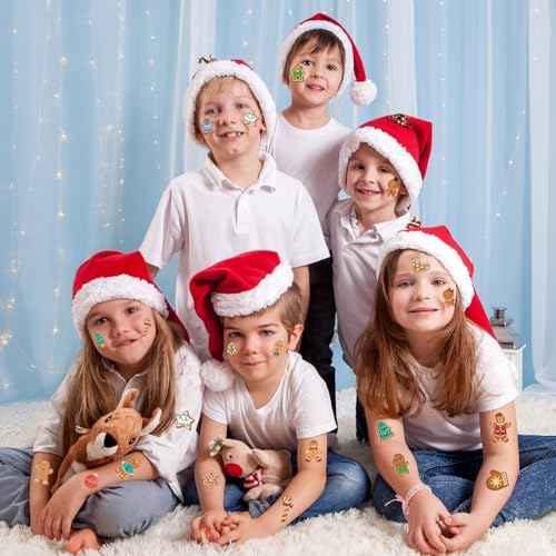 HOWAF 60+Pcs Christmas Gingerbread Temporary Tattoos Stickers for Kids,Funny Gingerbread Man Tattoos for Christmas Party Favor, Xmas Gingerbread Santa Claus Prizes Themed