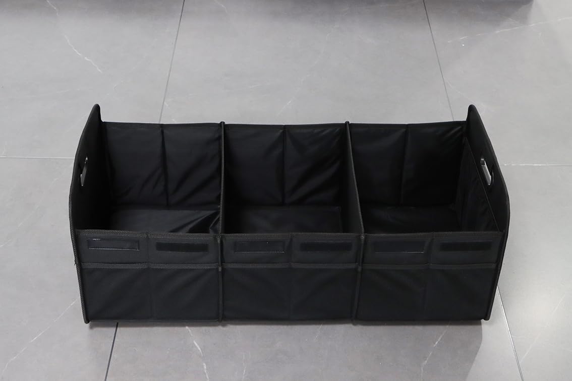 K KNODEL Car Trunk Organizer, Foldable Organizer for Car, Automotive Consoles & Organizers, 3 Compartments Storage with Reinforced Handles (Large, Black)