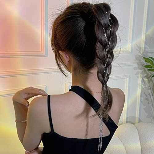 NICENEEDED 3Pcs Hair Chain for Braids, Silver Moon Star Tassel Hair Jewelry, 18 Inches Long Hair Clip Chains in Hair Braiding Hair Extensions for Women Daily Wear Halloween