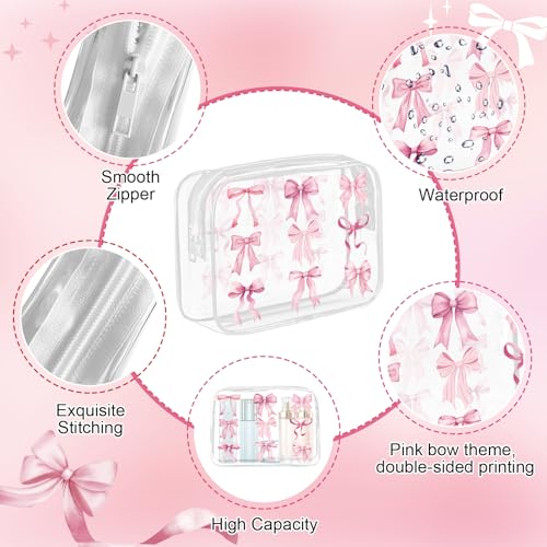6Pcs Pink Bow Clear Makeup Bag PVC Coquette Cosmetic Bags Transparent Plastic Pouch with Zipper Waterproof Travel Toiletry Bags Pink Trendy Pouch Bag Gift for Birthday Party Favor Mother Nurse Girls