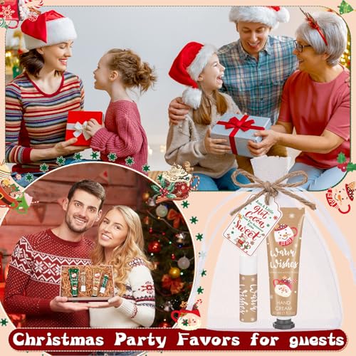 Demissle 48 Pcs Christmas Hot Cocoa Supplies Xmas Party Stuffers Christmas Stocking Favors Xmas Red Green Hand Cream and Lip Balm Gifts Set for Baby Shower Guests