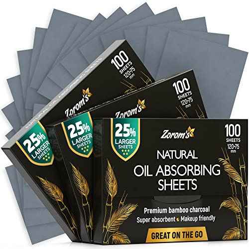 Natural Oil Blotting Sheets for Face with Bamboo Charcoal - 25% Larger - 3pk/300 Makeup Friendly Oil Absorbing Sheets for Face - Easy Dispensing Blotting Papers