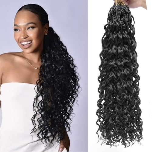 18 Inch Pre Looped Crochet Hair for Black Women - Gogo Curl/Beach Curl/Ocean/Water/Deep Wave Crochet Hair 8 Packs, Synthetic Hair Tangle-Free Natural Look Curly Hair Extensions (1B)