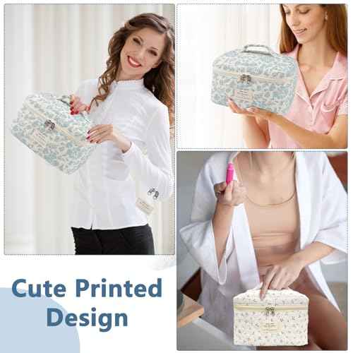 Large Makeup Bag, Cute Cosmetic Bag for Women Girls, Floral Coquette Aesthetic Toiletry Bag, Travel Make Up Organizer Bag (BDLH)
