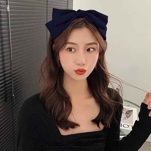 Navy Blue Bow Headband for Women Girls Satin Navy Blue Hair Bows Silk Bowknot Headband Christmas Head Band with Bow Headpiece Headwear Knotted Bowknot Headbands for Women Christmas Hair Accessories