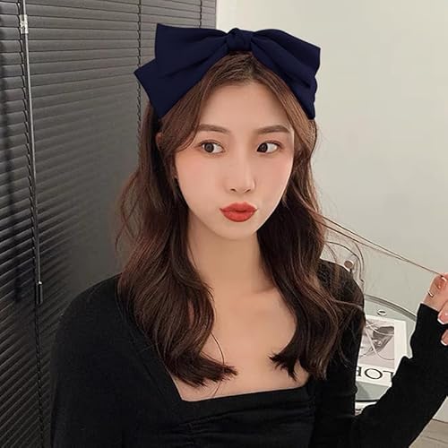 Navy Blue Bow Headband for Women Girls Satin Navy Blue Hair Bows Silk Bowknot Headband Christmas Head Band with Bow Headpiece Headwear Knotted Bowknot Headbands for Women Christmas Hair Accessories