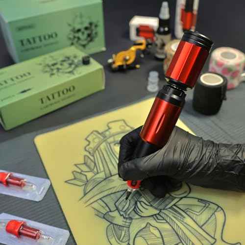 AIDEN Wireless Tattoo Machine Kit Tattoo Practice Pen with 1500mAh Tattoo Battery 20PCS Finger Ledge Tattoo Needles Rechargeable Cordless Complete Tattoo Kit LED Digital Display for Tattooist