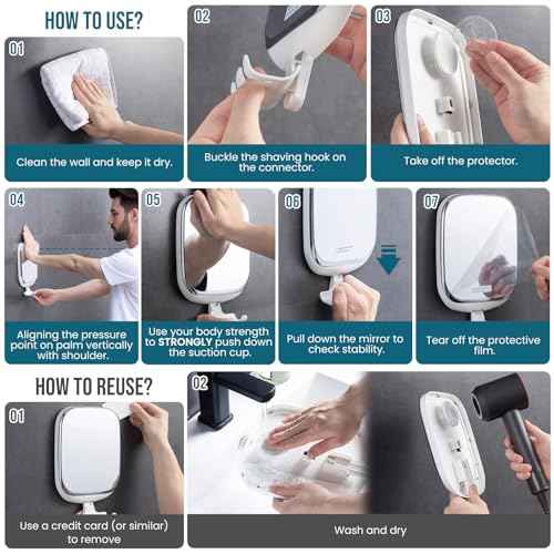 TAILI Shower Mirror Fogless with Razor Holder for Shaving, Anti Fog Bath Mirror with Powerful Suction NO-Drilling, Removable, Shatterproof, Wall Mounted Bathroom Accessories,White