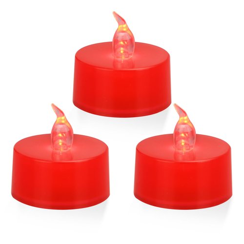 KOABY 12 Pack Red Light Non-Flickering Flameless Tea Lights, Red Base, Last 100H+, Battery Operated Tea Lights for Décor
