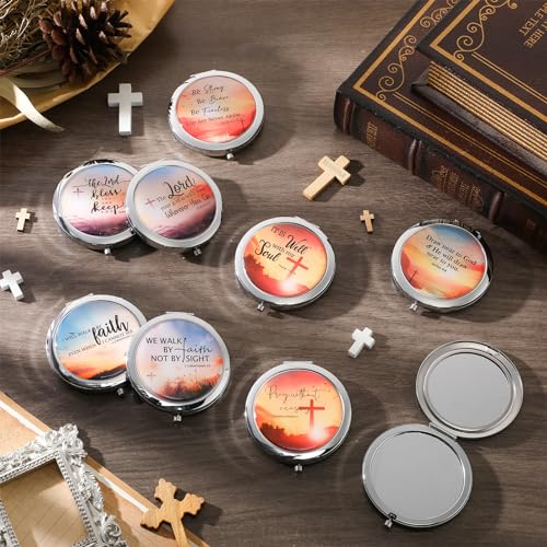 18 Pcs Christian Compact Mirrors Gifts for Women Bulk Religious Pocket Mirror with Bible Verse Inspirational Scripture Quote Church Gifts for Ladies Church Congregation Group Party Favors