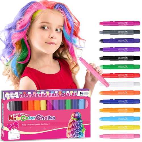Hair Chalk for Girls Kids-14 Temporary Colors Hair Color Dye Washable Makeup Kit DIY Birthday Cosplay Halloween Gifts for Girls Party Supplies Aged 3 4 5 6 7 8 9 10-12