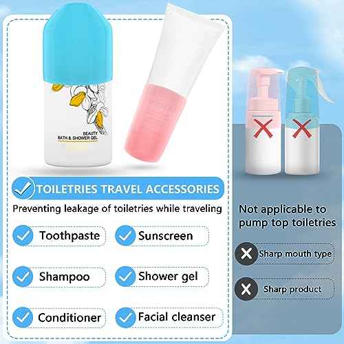 16 Pack Silicone Bottle Cover,Travel Essential for Women Men,Cruise Ship Essentials 2025,Beach Vacation Essentials,Travel Size Toiletries,Airplane Travels Accessories Elastic Sleeves for Leak Proofing