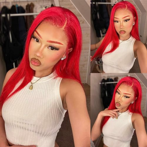 Hot Red Lace Front Wig Human Hair 180% Density 13x4 HD Lace Straight Colored Human Hair Wigs For Women Virgin Brazilian Hair 20 inches