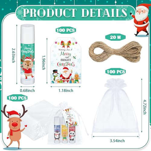 100 Pack Christmas Lip Balm Bulk Party Favors, Holiday Stocking Stuffers for Women Men, Small Employee Appreciation Gifts, Winter Moisturizing Lip Care Set for Coworkers Staff Thank You Gifts